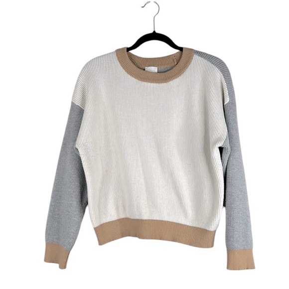 Cyrus Gray White & Tan Color Block Long Sleeve Crewneck Sweater Size Large - Picture 1 of 5